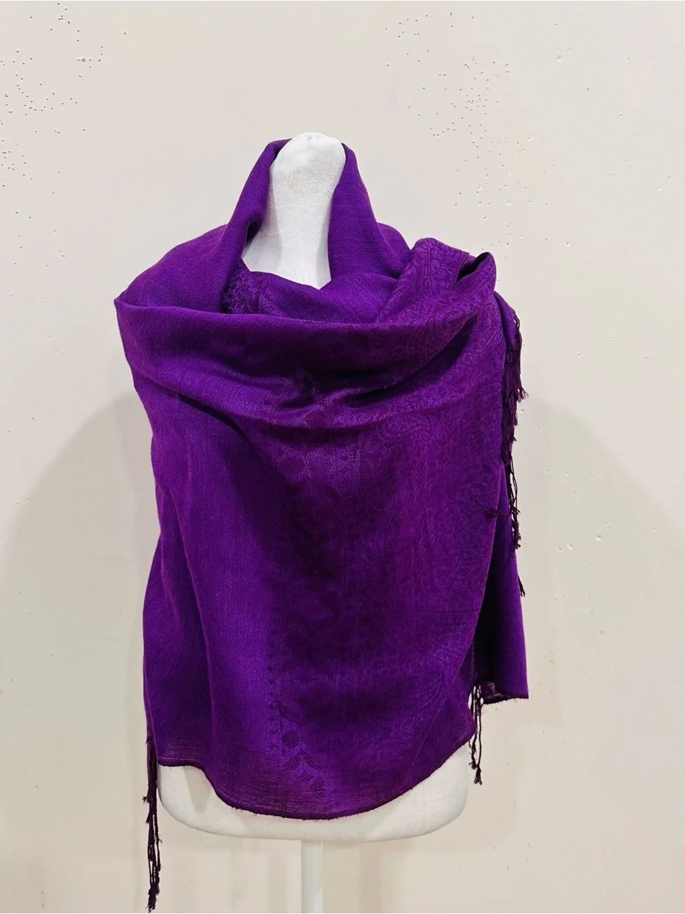 Luxury Purple Pashmina Shawl Scarf Wrap 70% Cashmere 30% Silk Paisley Jacquard